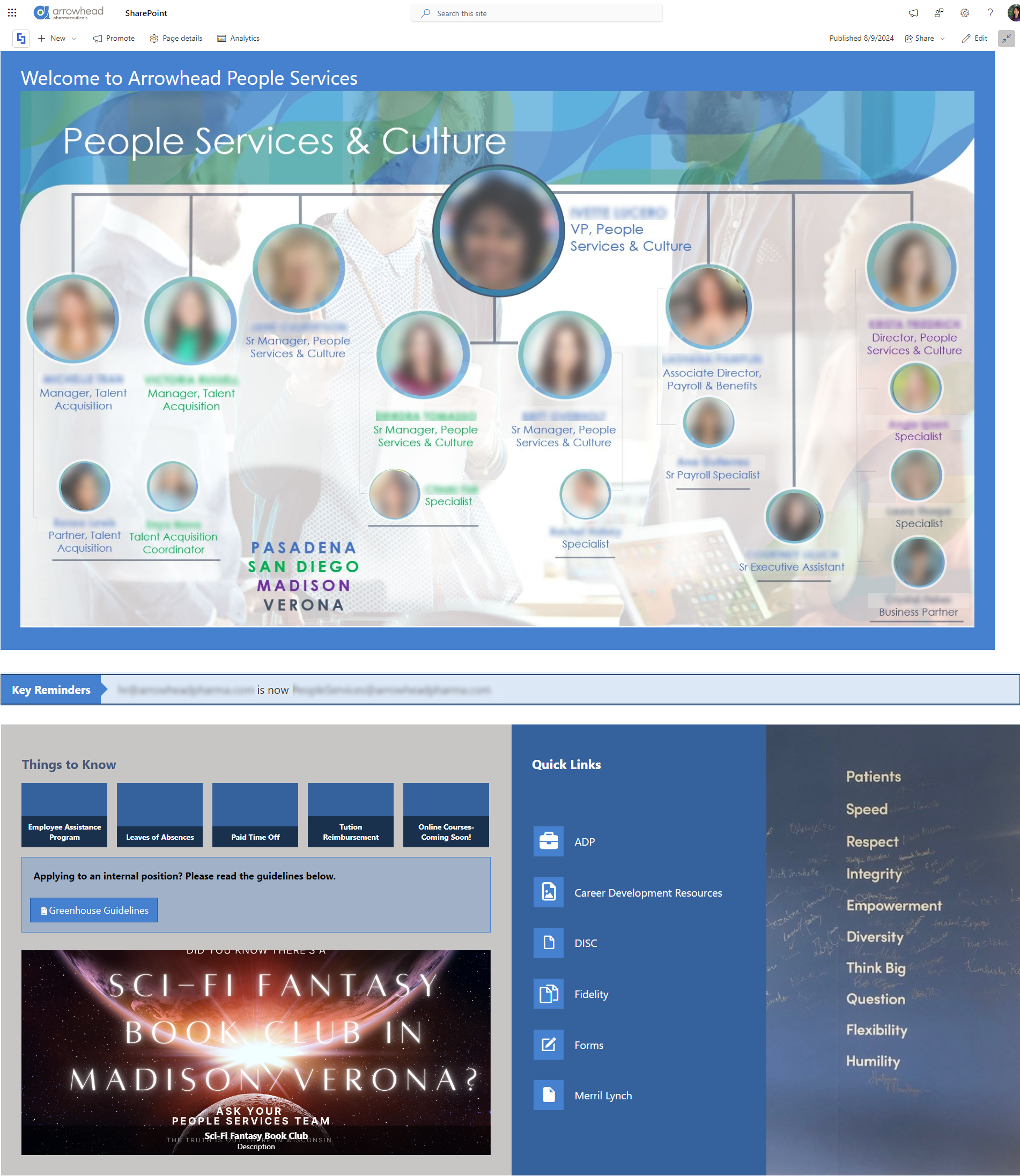 The intranet's initial People Services page design